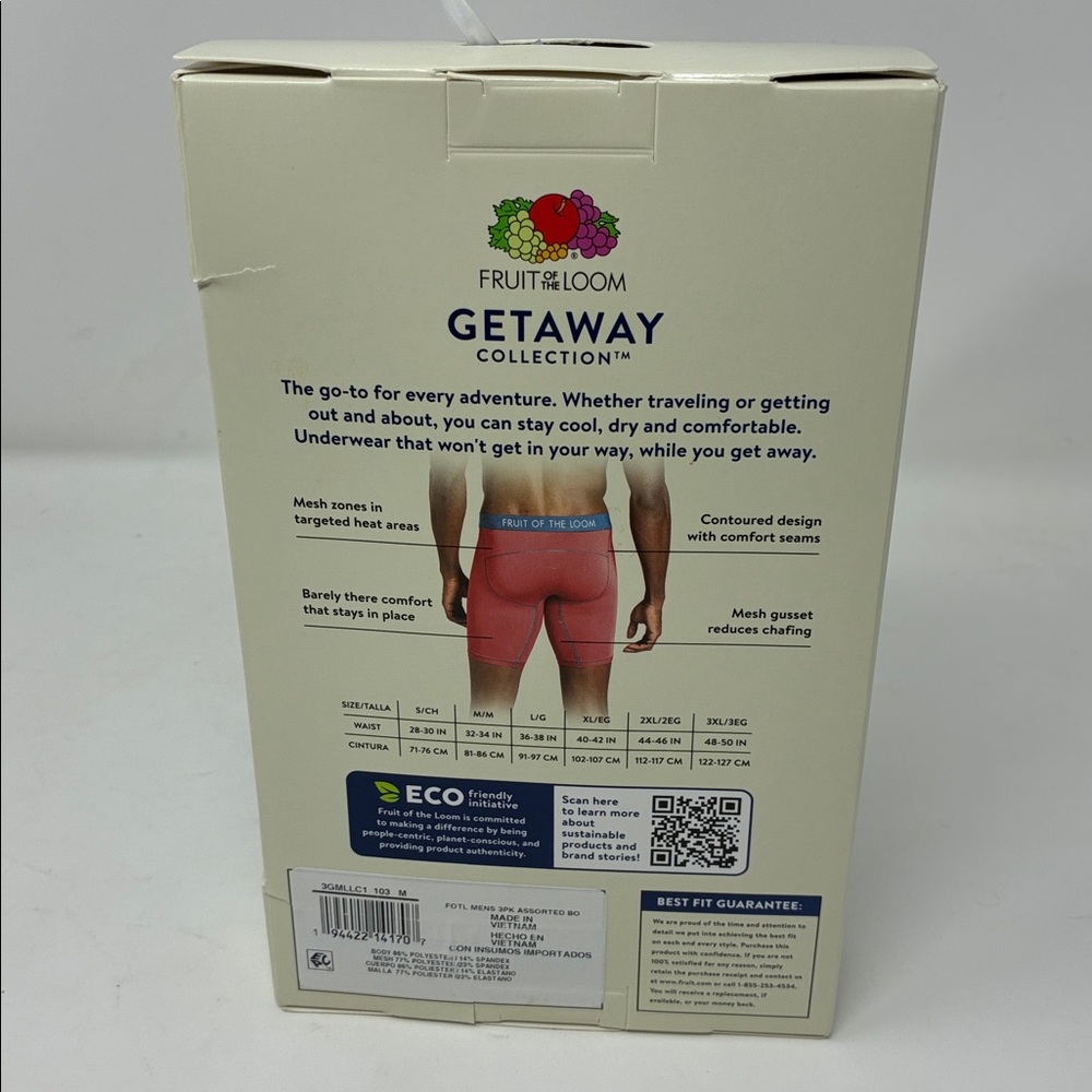 Fruit of the Loom Men's Getaway Breathable Long Leg Boxer Brief - Size S, M, XL - Picture 7 of 7